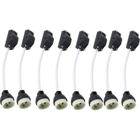 Douille GU10 - Céramique - 2 A 250 V - Avec Câble Téflon 15 cm et Boîte à Bornes - Pour Éclairage Encastré LED ou Halogène - Lot de 8 (1/4)