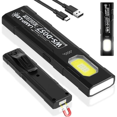 Mini Lampe de Poche Plate EDC, 120lm Cob Lampe de Travail avec Base Magnétique et Clip de Boucle, lampe de poche Rechargeable USB C, pour l'entretien, le camping, la randonnée, l'urgence (1/5)