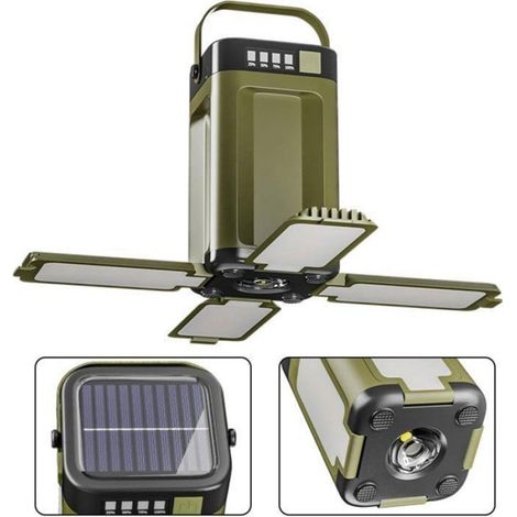 Lampe De Camping - LED - Étanche IPX4 - Panneau Solaire Intégré - Charge USB-C - 4 Panneaux Extensibles - Fonction Chargeur - 1 Pièce (1/5)