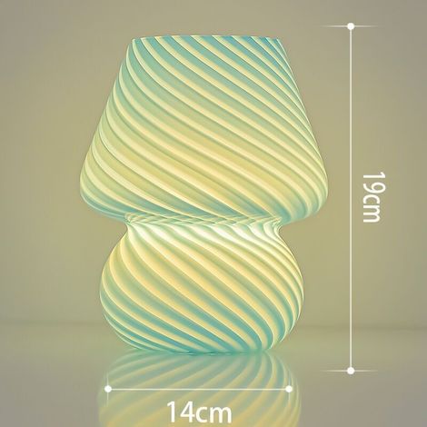 Lampe de bureau champignon en verre rayé, lampe de chevet pour chambre, salon, café, bureau, avec ampoules incluses, cadeau pour femme, anniversaire, nouvel an, bleu [Niveau énergétique F] (1/5)