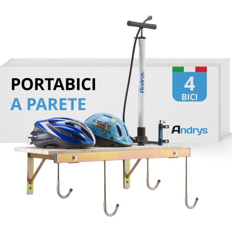 ANDRYS - Porta Biciclette con Mensola a Parete da Esterni e Interni, con Tappi e Viti, in Acciaio Zincato, 30 x 126 x 37 cm, Colore Tropical Oro, 6 Posti - Posti: 4