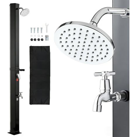 Douche Solaire 40 L Douche Extérieur Solaire Autoportante pour Jardin Piscine Plage, Hauteur Pommeau 2 m, avec Robinet de Lavage des Pieds, Douchette, Réglage de l'eau Chaude et Froide, Noir (1/5)