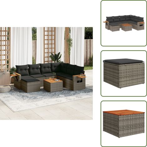 The Living Store 8-tlg. Garten-Sofagarnitur mit Kissen Grau Poly Rattan - Gartenmöbel - Sofasatz - Outdoor Möbel - Rattan Möbel - Gartentisch (1/5)