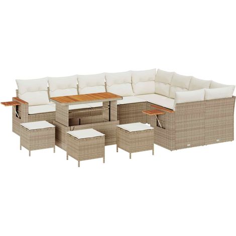 Maison Exclusive - Conjunto de sofás de jardín 13 uds. Beige ratá (1/5)