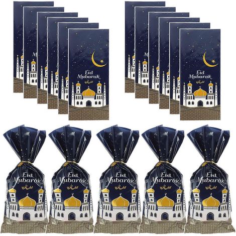 100 Stück Geschenktüten für die Eid Mubarak Party, Ramadan-Motiv, bedruckt, mit Muster-27.5X12.5CM (1/3)