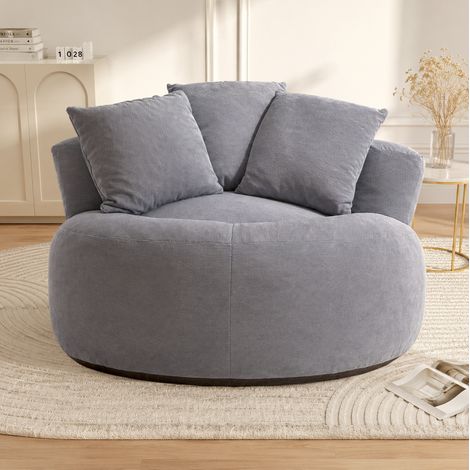 Fauteuil lounge rond de sol en velours côtelé gris 120 x 120 x 65 cm OKWISH (1/5)