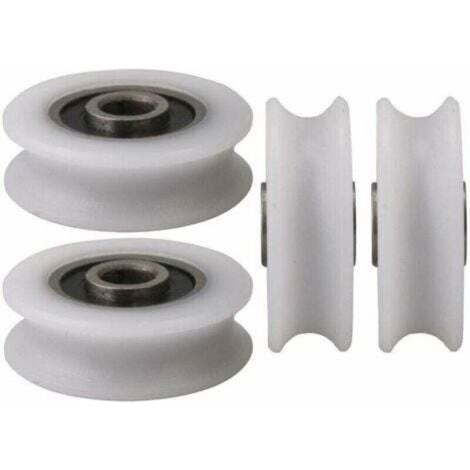 White nylon rollers with U-groove for sliding doors, size 20x6.5x7.4 mm