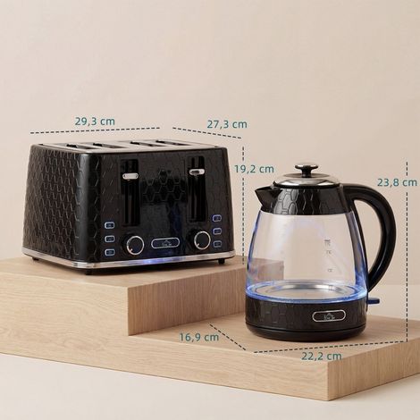 Bouilloire électrique rapide 1,7 L 2200 W noir + grille-pain 4 fentes, filtre anti-calcaire, lot cuisine compact (1/5)