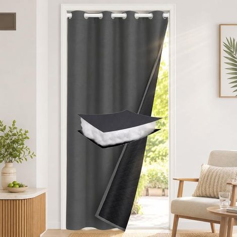 Tenda termica invernale per porta, spessa tenda oscurante isolante, impermeabile, resistente al freddo, 3 strati con occhielli, 107 x 213 cm, 1 pannello, grigia (1/5)