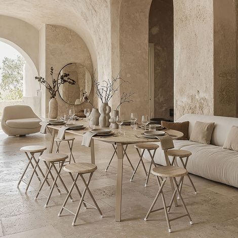 Tabouret - HOME DECO FACTORY - Terra Nova - Pliant - Blanc et Beige (1/4)
