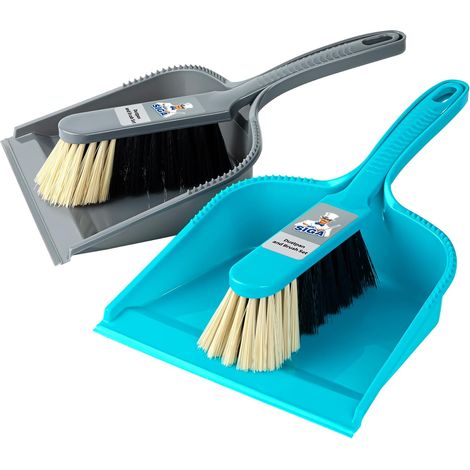Dustpan and Brush Set Small Portable Dustpan and Brush with Dense Durable Bristles Built-in Storage - Pack of 2 - Blue and Grey (1/5)
