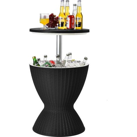 Goplus 30 L Portaghiaccio in Rattan, Tavolino Bar per Festa Estiva, Organizzatore di Cool Birra/Bevande, Centro Regolabile da 57,5-82 cm, Ideale per Campeggio, Piscina, Cortile(Nero)