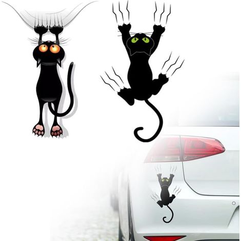 Lot de 2 autocollants pour chat, autocollants extérieurs mignons pour voiture, autocollants amusants pour voiture, autocollants pour chat noir (1/5)