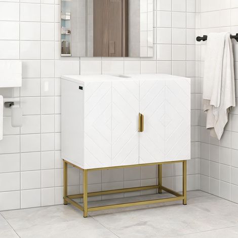 Meuble de salle de bain alb en mDF oțel 60 x 30 x 65 cm (1/5)