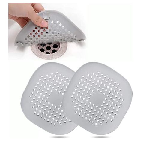 Set mit 4 Silikon-Abflussfiltern, Duschabflussfilter, Haarfalle, Badewannenabflussabdeckung, Abflussfilter für Badezimmer, Badewanne und Küche (2er-Set, grau) (1/5)