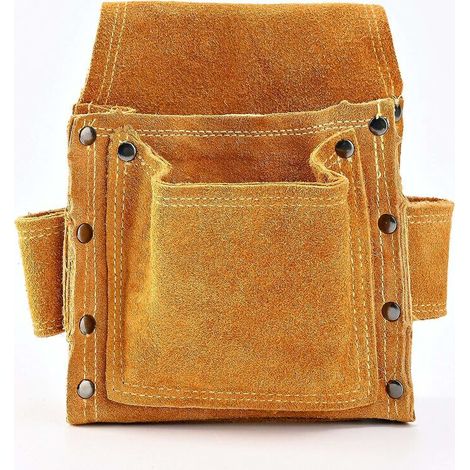 Carpenter's Waist Bag, Premium Leather Tool Belts with 2 Hammer Holders, Durable and Professional Bag for Electricians, Masons, Welders, Drywallers (1/5)
