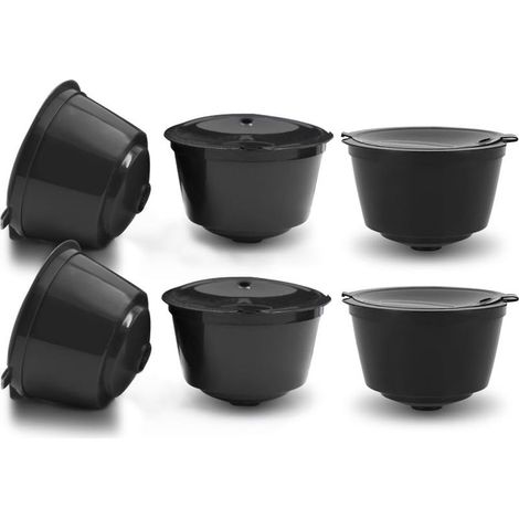 Lot de 6 capsules de café rechargeables, filtre à café réutilisable avec cuillère à café et brosse (6 pièces noires) (1/4)