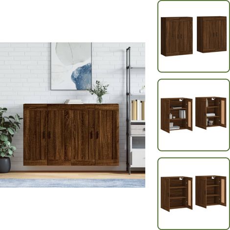 The Living Store Armoires murales 2 pcs chêne marron bois d'ingénierie - Armoire Murale - Meuble Rangement - Buffet - Commode - Étagère Murale (1/5)