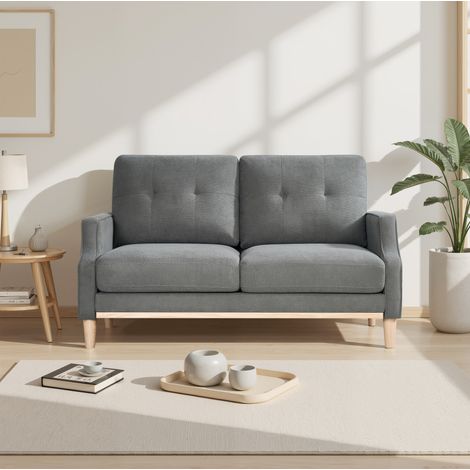 Canapé 2 places gris foncé en tissu et bois avec port USB et accoudoirs design (1/5)