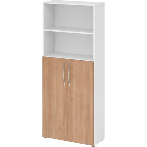 bümö basic Regalschrank - 5 Ordnerhöhen Weiß/Nussbaum (1/5)