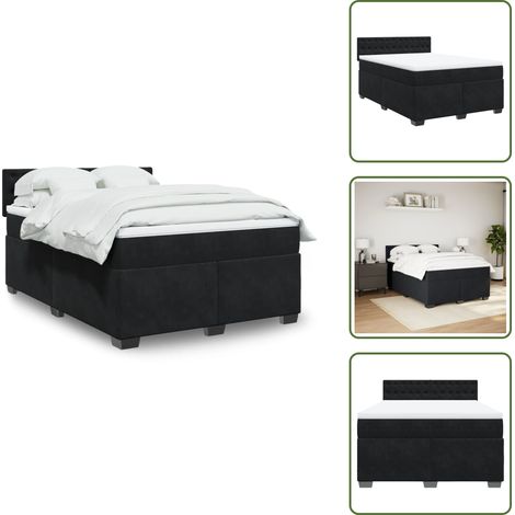Boxspringbett mit Matratze Schwarz 160x200 cm Samt - Samtbett - Boxspringbett - Doppelbett - Schlafzimmermöbel - Bettgestell (1/5)