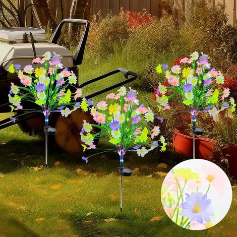 Lot de 2 lampes solaires de jardin, petites marguerites à LED, étanches IP65, pour pelouse, trottoir, terrasse, balcon et décoration paysagère. (1/4)