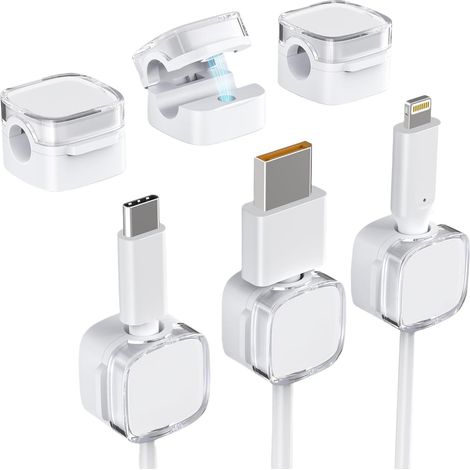6er-Set Kabelclips, verstellbarer Kabelorganizer, magnetisches Kabelmanagement, Nachttisch, Ladekabel, USB-Kabel, Audiokabel, weiß