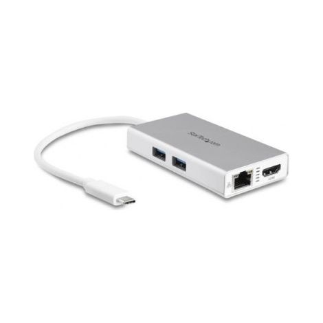 StarTech.com Adaptateur Multiport USB-C - Mini Station d'Accueil USB-C avec 4K HDMI - 60W PD Pass-Through, GbE, 2pt USB-A 3.0 Hub - Mini Dock USB Type-C pour Ordinateur Portable - Blanc (1/4)