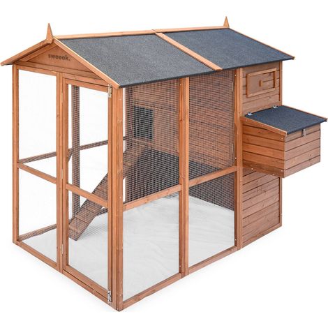 Wooden chicken coop for 4 chickens with nesting box Natural 195x163x173 cm - Cotentine (1/5)
