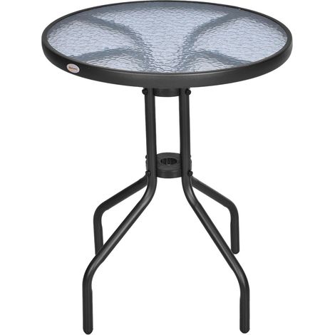 Table à manger ø60 x h70 cm plateau rond structure en métal plateau en verre de sécurité (1/5)