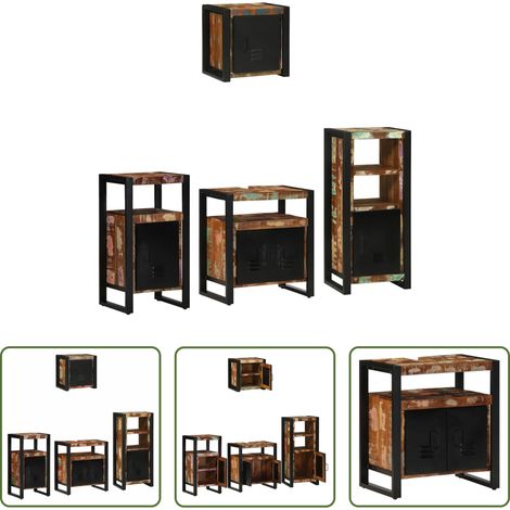Wandregal - Badezimmermöbel-Set mit Regal 4 pcs Massives upgecyceltes Holz (1/5)