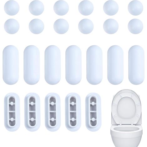 Lot de 24 butées de siège de toilette, butées de toilettes, butées transparentes pour abattant de toilettes, amortisseur de rechange pour les hôtels familiaux (blanc) (1/5)