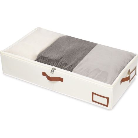 Sacs de Rangement Sous Le Lit Organisateurs de Placards Fenêtre et Fermeture éclair pour la Literie Beige 80x40x15cm 1 pcs Transparent (1/5)