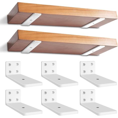 Lot de 6 - Support étagère - Fixation invisible - Acier robuste - Montage mural pour cuisine salon bureau - Blanc - 15 cm