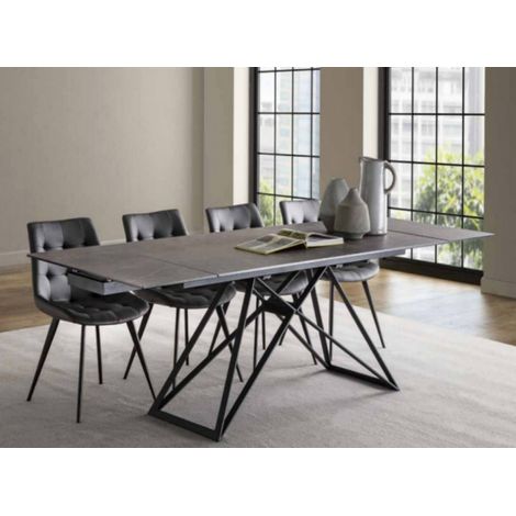 Table à manger extensible céramique marron et acier noir Amandine 160-240cm (1/4)