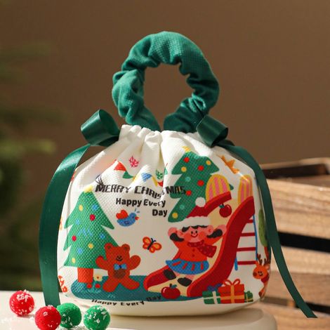 Sac Cadeau De Noël En Lin Réutilisable - Design Traîneau Du Père Noël - Pour Bonbons Et Petits Cadeaux - Lot De 6 (1/5)