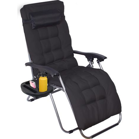 Chaise Longue Pliante 2 in 1 avec Coussin amovible, Transat de Plage, Noir (1/5)