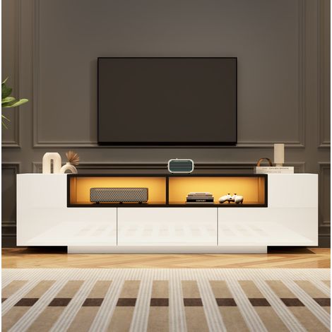 Mobile TV 180 x 40 x 48 cm bianco in truciolato - con LED e 1 cassetto (1/5)