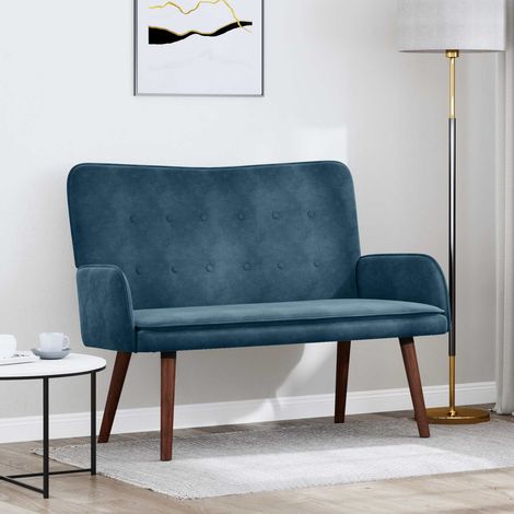 vidaXL Sofa 2 places Bleu 115 x 61 x 87 cm Velours (1/5)
