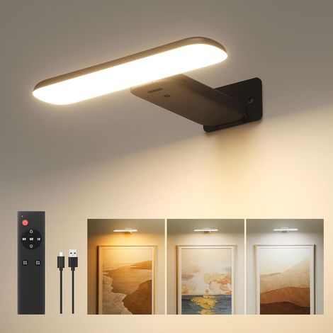 Applique Murale pour Tableaux, Éclairages Murales à Batterie Rechargeable, Lampe LED sans Fil pour Cible de Fléchettes, Lumiere pour Photos, 3 Températures de Couleur, Télécommande, Noir (1/5)