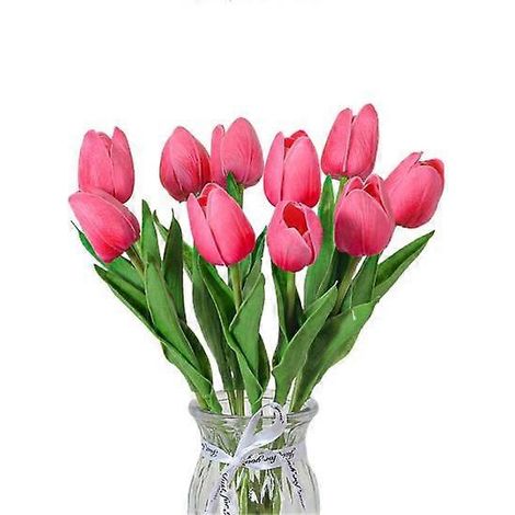 Lot de 10 fleurs artificielles avec tige, réalistes, pour mariage, maison ou bureau, centre de table, tulipes, fausses branches, composition florale.rose rouge (1/5)