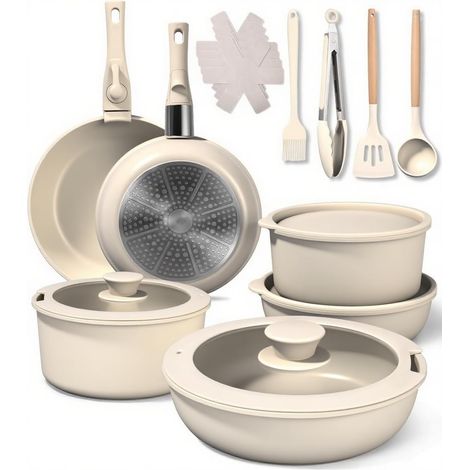 19-Piece Ceramic Induction Cookware Set with Removable Handles White (1/5)