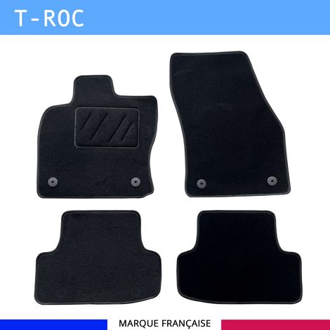 Tapis de sol voiture - Sur mesure pour Volkswagen T-ROC dès 10/2017 - Moquette Antidérapante - Clips et Scratch - 4 pièces