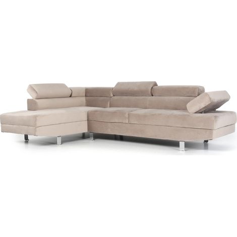 Canapé d'angle avec têtières relevables Alfa Velours Taupe
