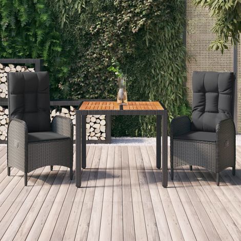 Ensemble Table et Chaise de Jardin avec coussins 3 pcs - Ensemble Table à manger + 2 chaises Noir BV236573 - BonneVie (1/5)