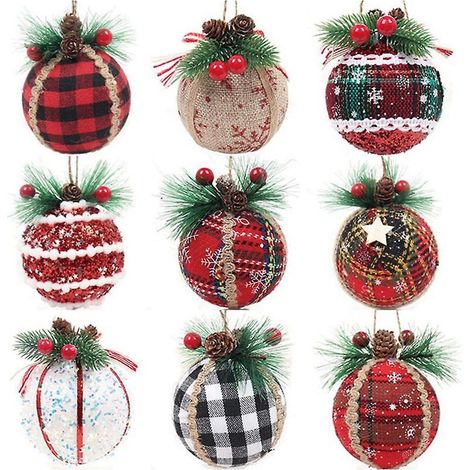 Boules de Noël rouges et vertes avec pommes de pin, décorations de Noël à suspendre en mousse, pour Noël et le Nouvel An (1/5)
