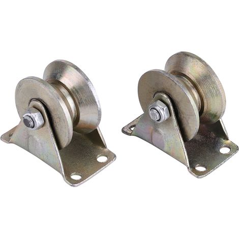 Support de rail en acier pour portail coulissant, 2 pièces de 5 cm, roulette en V avec support, glissière robuste (1/5)