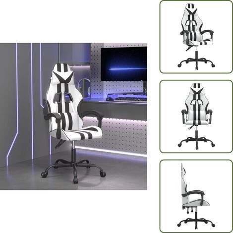 Silla de cuero sintético - vidaXL Silla gaming giratoria cuero sintético blanco y negro - Silla giratoria 360 grados