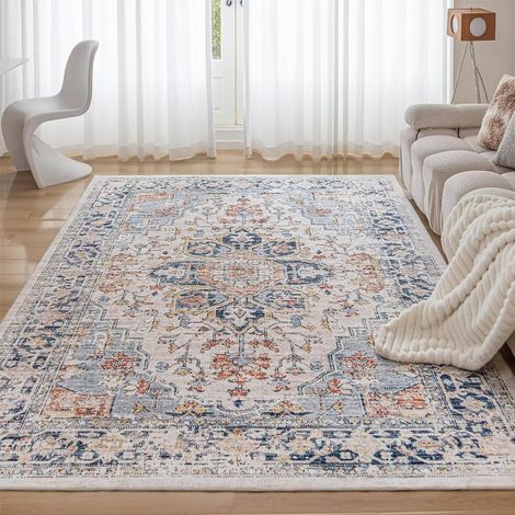 Tapis Salon Lavable Machine Tapis Chambre Pile Courte et Douce 120X170CM Rug Tapis Intérieur Extérieur Carpet Dessous antidérapant Salle a Manger,Bureau,Cuisine Multicolore Vintage (1/5)