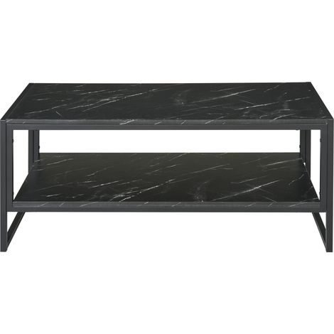 Table basse noire effet marbre, table d'appoint moderne avec étagère inférieure, 106x50x45 cm, structure acier, pour salon ou bureau